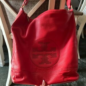 Tory Burch Kipp Red Leather Hobo Bag